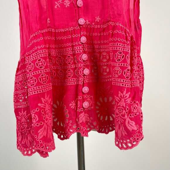JOHNNY WAS Embroidered Floral Sleeveless Eyelet Tank Blouse Pink Sz M - Picture 4 of 12